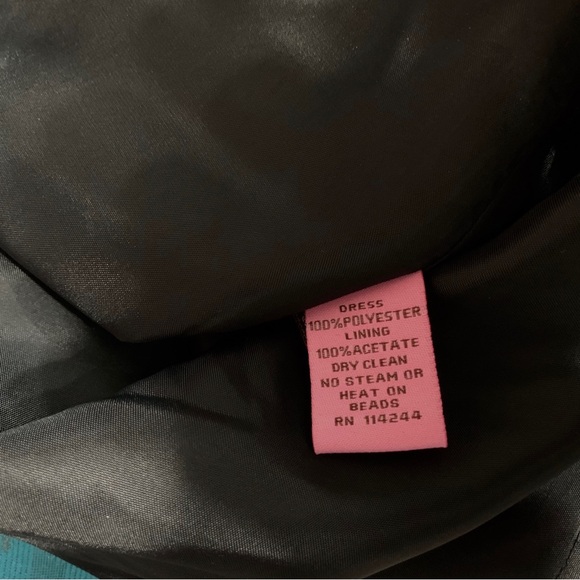 VINTAGE ELIZA J. BLACK & TEAL-BLUE BOAT NECK EMBELLISHED JACQUARD  RHINESTONE - Picture 6 of 16